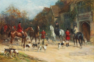 horse cats Painting - The meet Heywood Hardy horse riding
